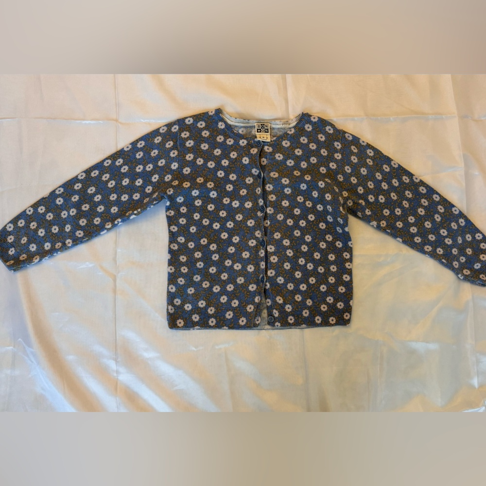 Bonton Floral Button-Up Girls Cardigan